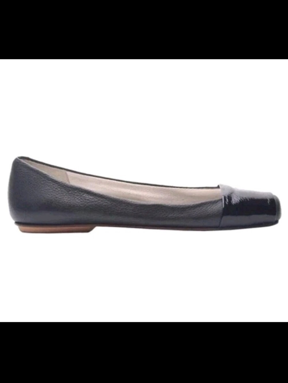 FS/NY French Sole Twee QuietLuxury Ballet Flat Wrapped Square Toe Navy/Black 9.5
